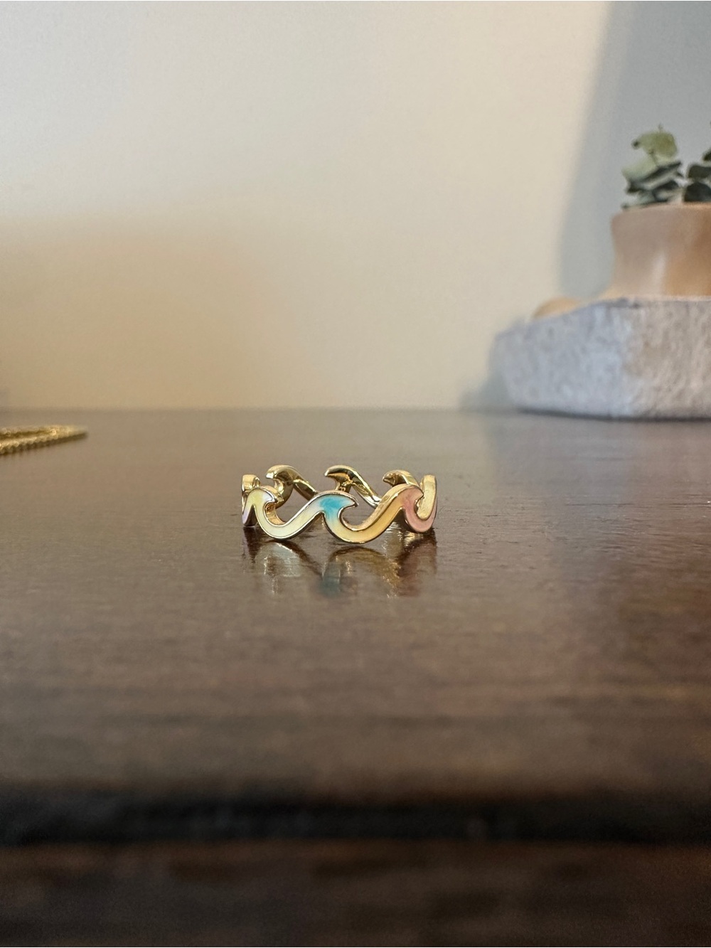 Pura Vida Gold Wave Enamel Ring with Tie-Dye Pastel Colors